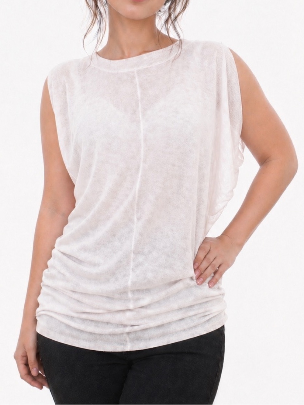 Women's White Sheer Boatneck Top